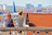 Brussels (Bruxelles), Belgium - May 07, 2016 - Brussels cityscape from Poelaert Square with two ladies relaxing on corridor.