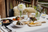 The terrace of the Brugmann restaurant in the leafy surroundings at nightfall