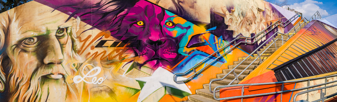 Décoration de la gare du Vivier d'Oie (station Diesdelle à Uccle, Bruxelles) : fresques de street art (Propaganza, 2017)